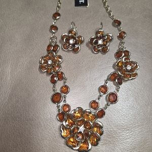 Elegant Floral Orange and Silver Jewelry Set